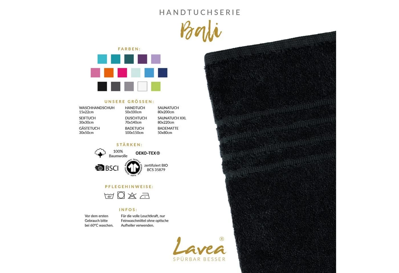 Lavea Badetuch Bali Duschtuch 100x150 cm, Bio-Baumwolle, GOTS-zertifiziert - Bild 3
