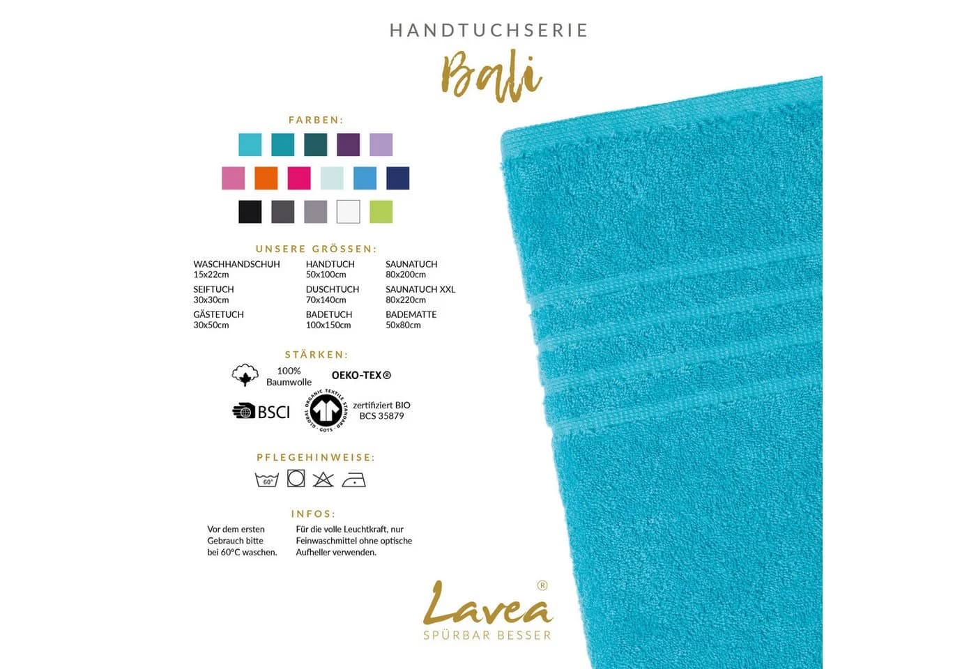 Lavea Badematte Bali Türkis Bio-Baumwolle Frottier - Bild 3