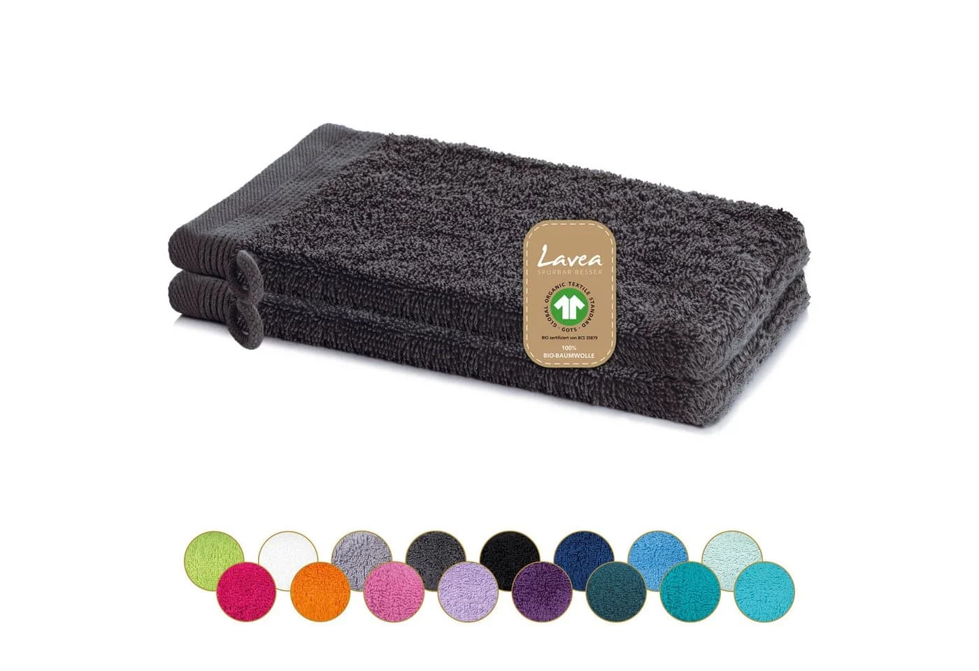 Lavea Waschhandschuh Bali Waschlappen 16x22 cm, Weiches Bio-Baumwollfrottee (Set, 2-St), pflegeleicht, GOTS-zertifiziert, extra saugstark mit 500g/m² - Bild 2