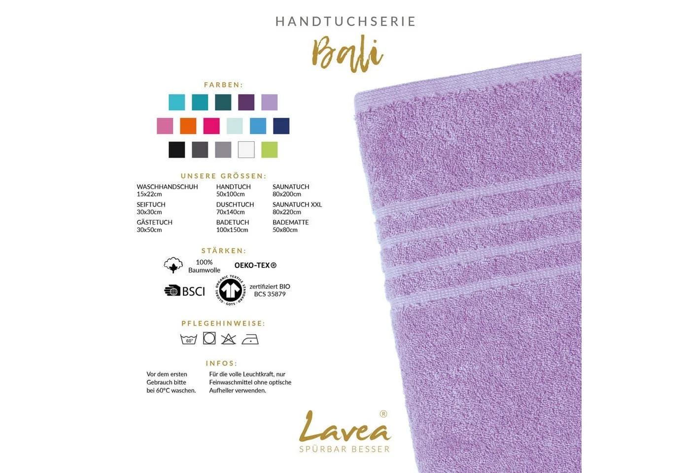Lavea Gästehandtuch Bali 30x50 cm Violett Bio-Baumwolle - Bild 3