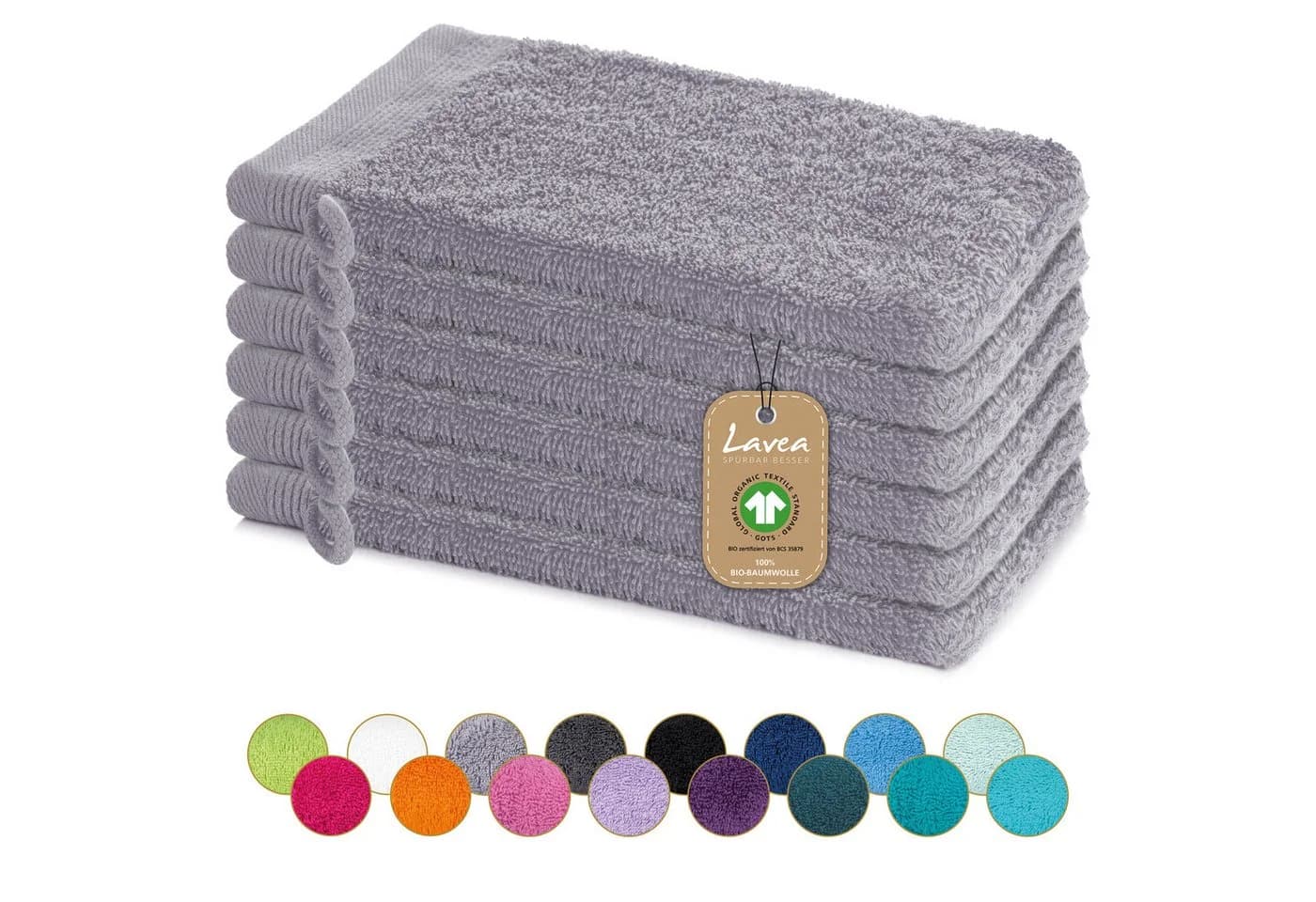 Lavea Waschhandschuh Bali Waschlappen 16x22 cm, Weiches Bio-Baumwollfrottee (Set, 6-St), pflegeleicht, GOTS-zertifiziert, extra saugstark mit 500g/m² - Bild 2