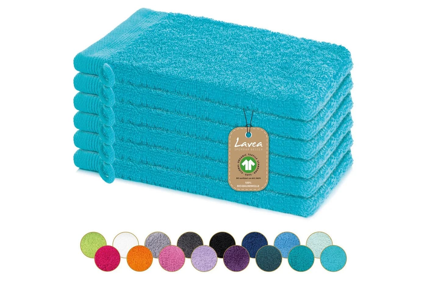 Lavea Waschhandschuh Bali Waschlappen 16x22 cm, Weiches Bio-Baumwollfrottee (Set, 6-St), pflegeleicht, GOTS-zertifiziert, extra saugstark mit 500g/m² - Bild 2