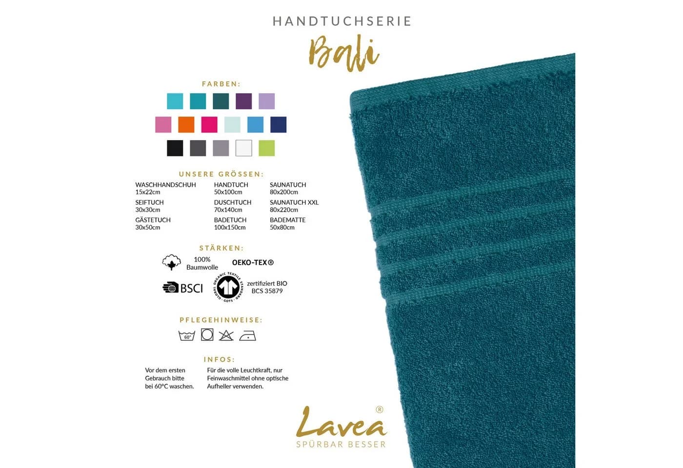 Lavea Seiftuch Bali Seiflappen 30x30 cm Bio-Baumwollfrottee 6er-Set - Bild 3