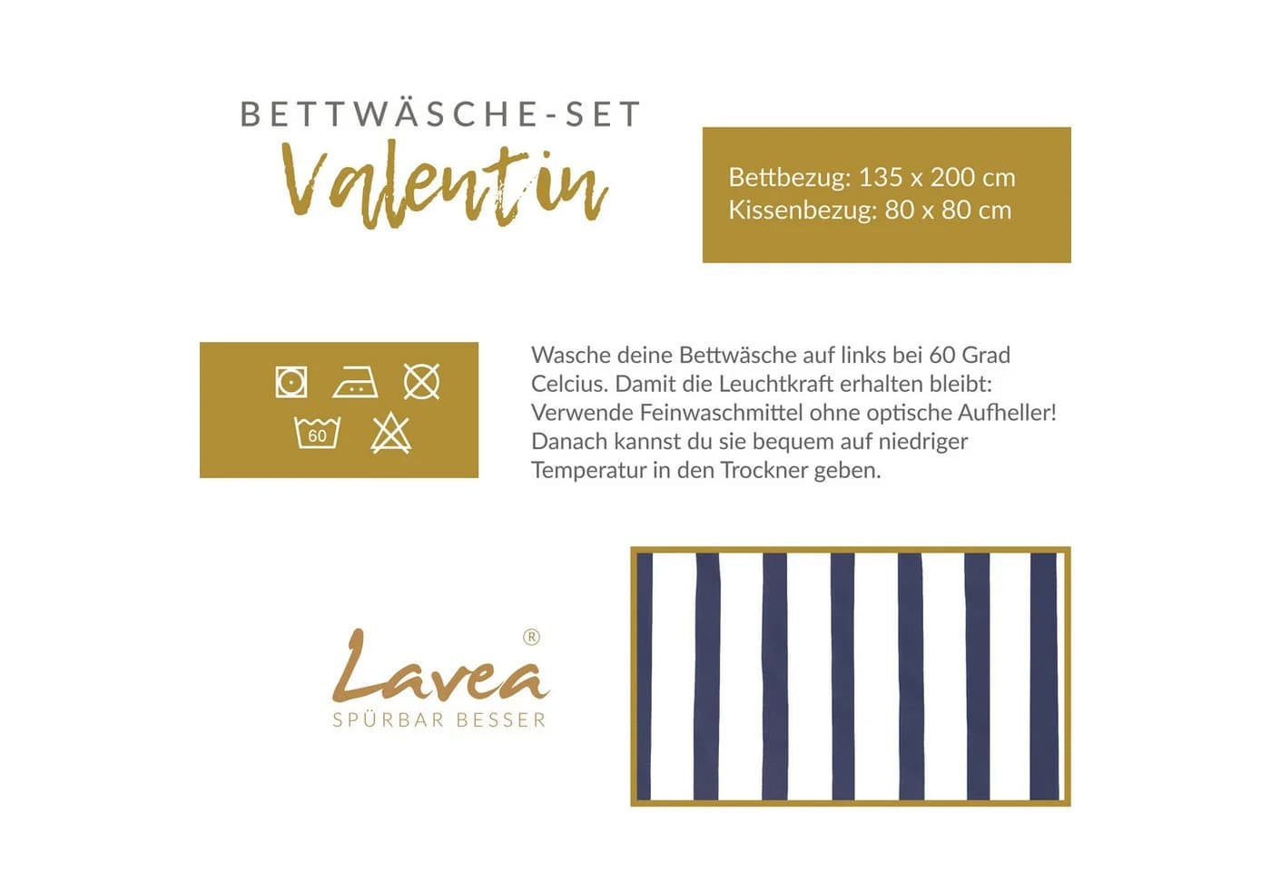 Lavea Bettwäsche Set Navy Breite Streifen 100% Baumwolle - Bild 3