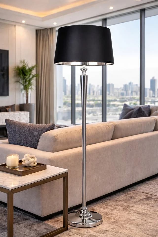 AMBIENTE-LEBENSART.DE Designer-Lampenschirm Satin Schwarz Konisch - Bild 5