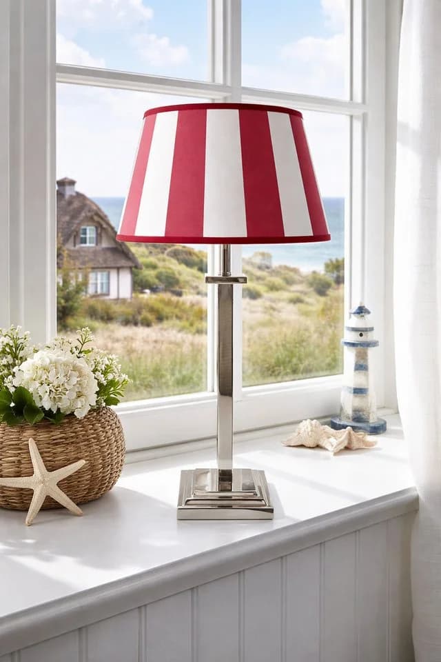 AMBIENTE-LEBENSART.DE Lampenschirm Oval Rot-Weiß Gestreift Konisch 30cm - Bild 2