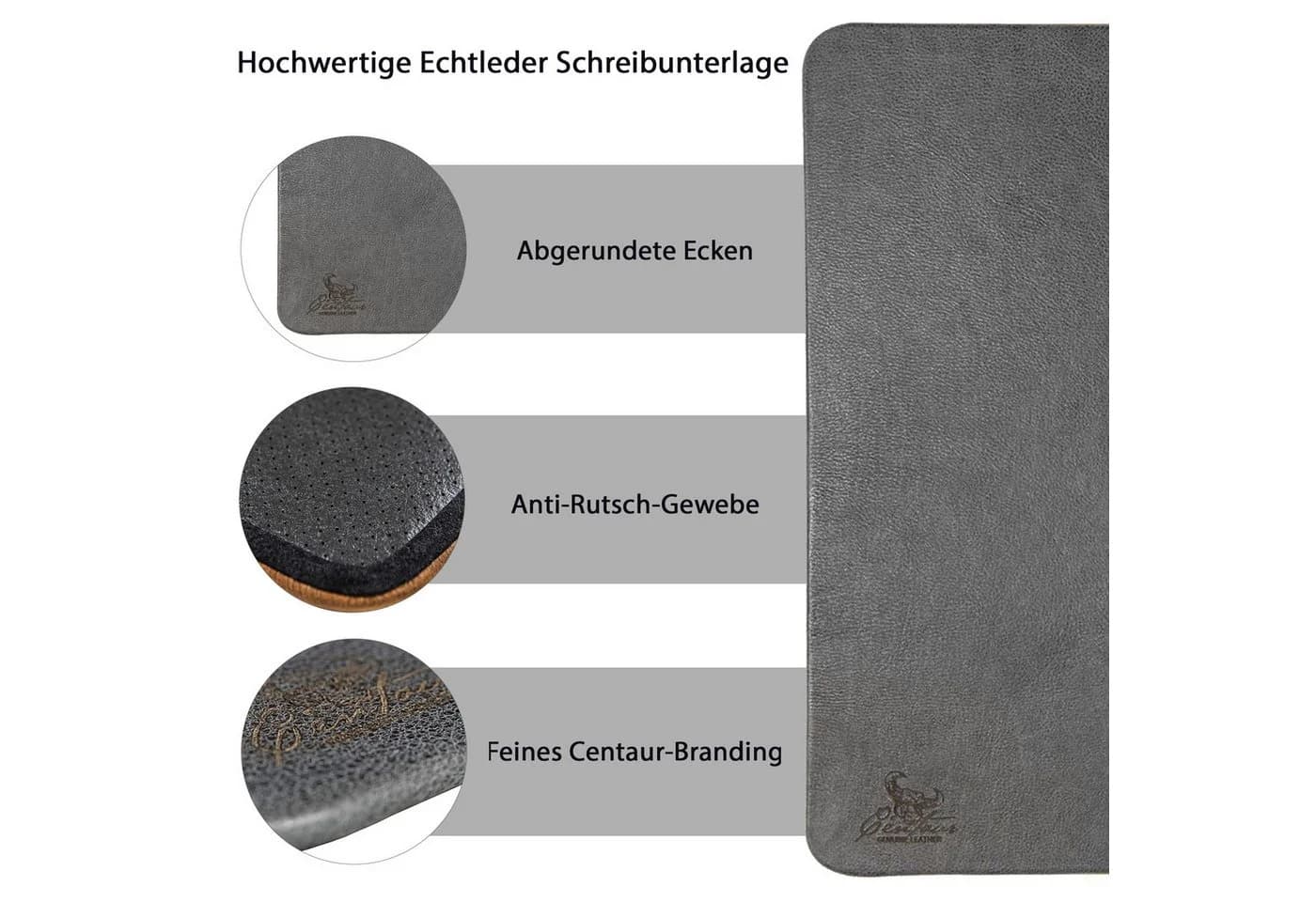 Centaur Schreibtischunterlage aus echtem Leder grau - Bild 3