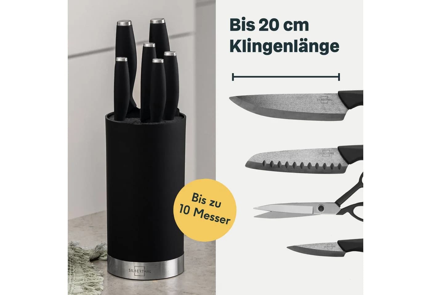 SILBERTHAL Messerblock Schwarz mit flexiblem Borsteneinsatz