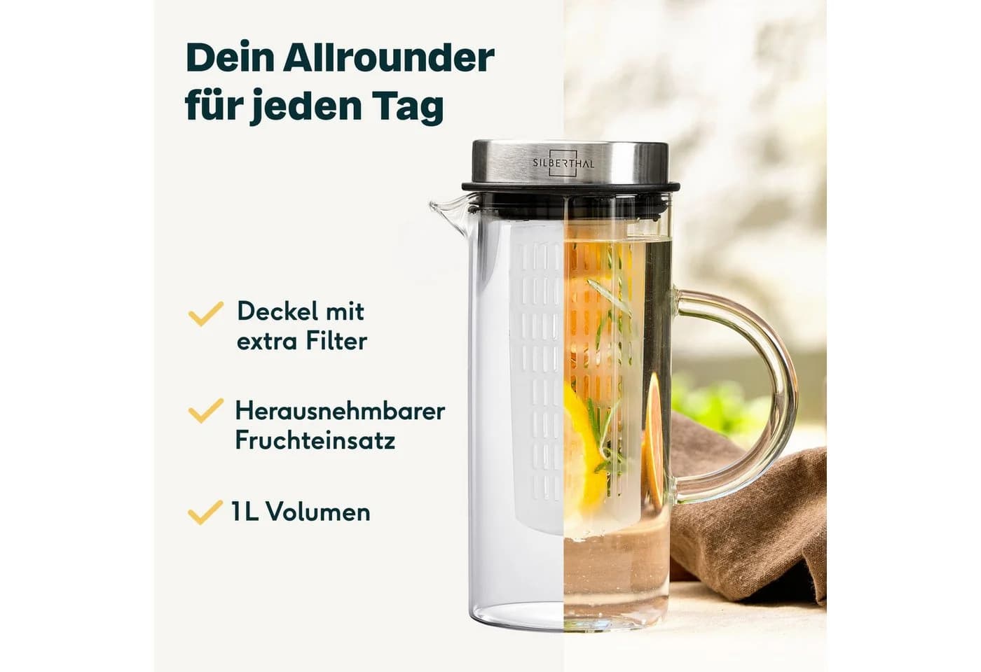 SILBERTHAL Wasserkaraffe Glas Transparent mit Deckel - Bild 3