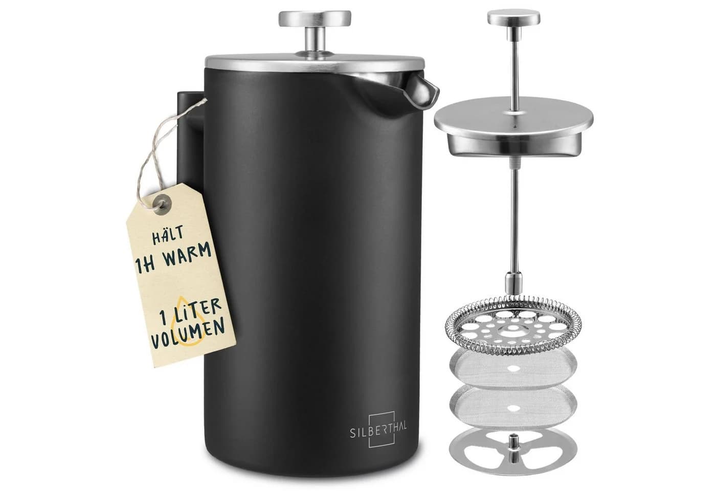 SILBERTHAL French Press Kanne 1l Schwarz Edelstahl - Bild 2