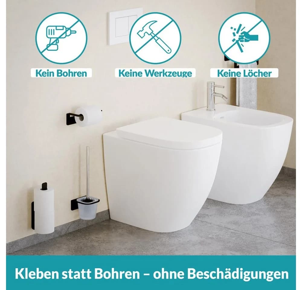WEISSENSTEIN Toilettenpapierhalter Schwarz Bohrfrei mit Aufbewahrung
