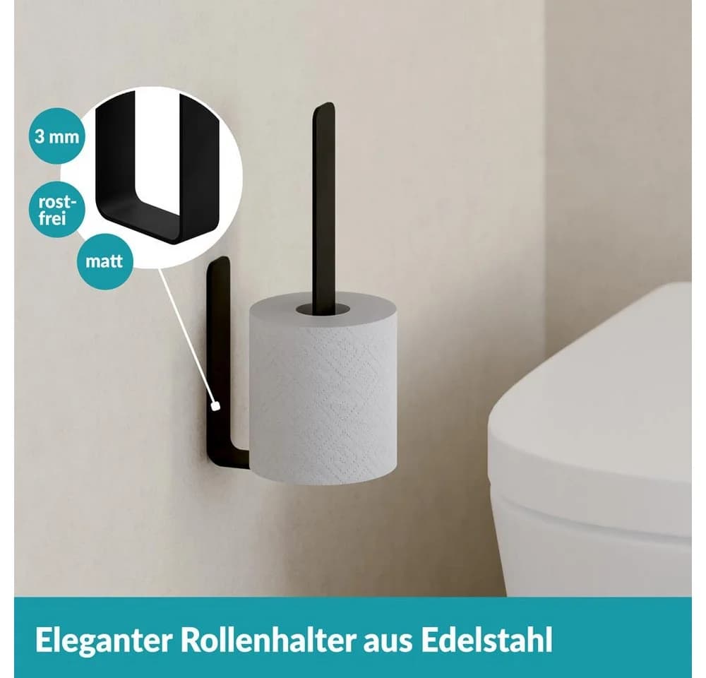 WEISSENSTEIN Toilettenpapierhalter Schwarz Bohrfrei mit Aufbewahrung - Bild 3