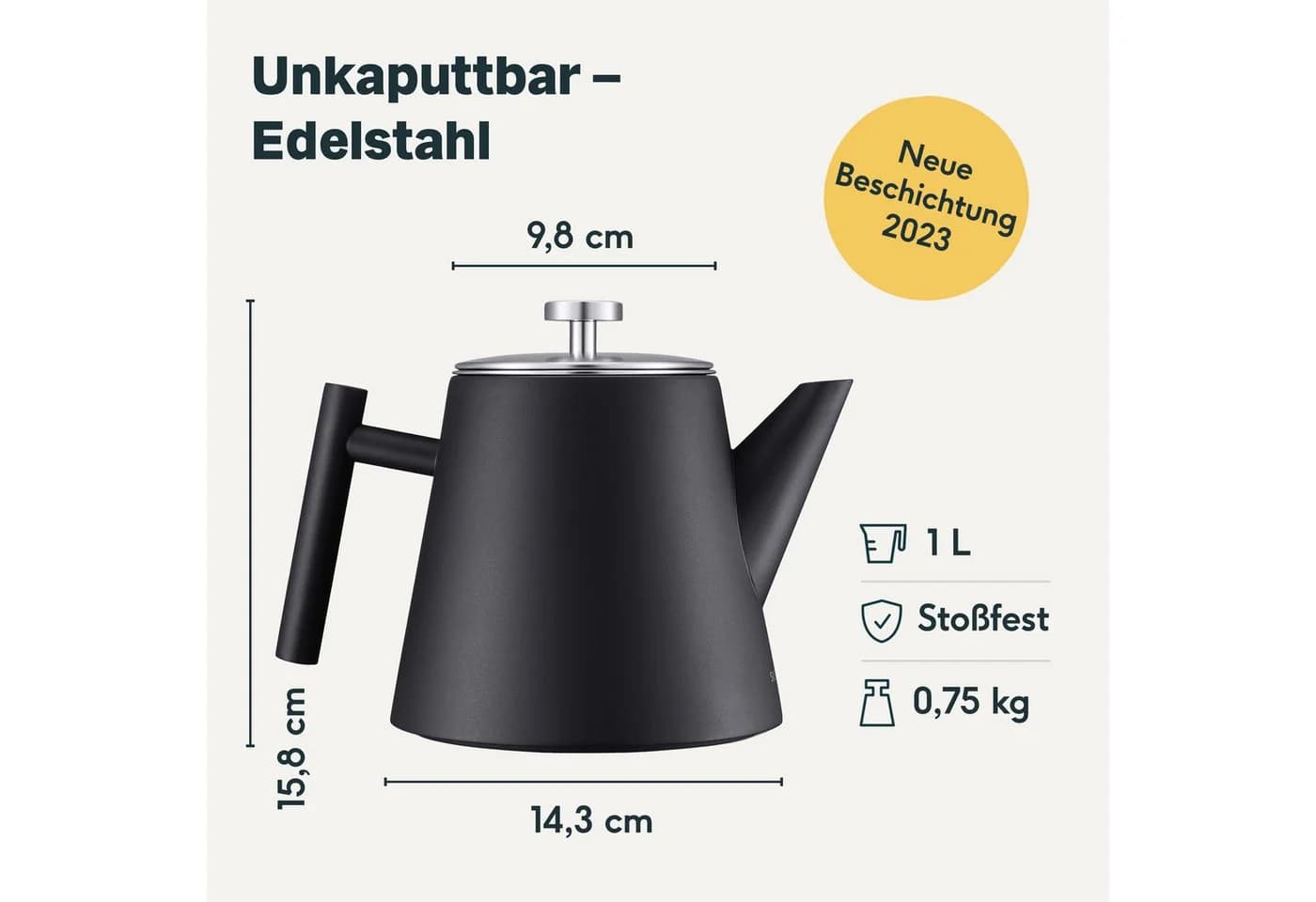 SILBERTHAL Teekanne Edelstahl Schwarz 1l Doppelwandig-isoliert - Bild 4