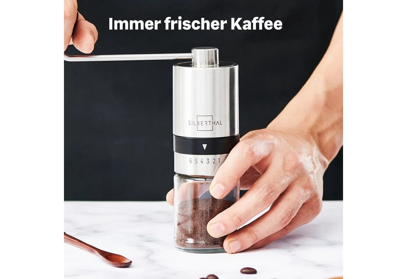 SILBERTHAL Handmühle Edelstahl Kegelmahlwerk 6 Stufen Silber