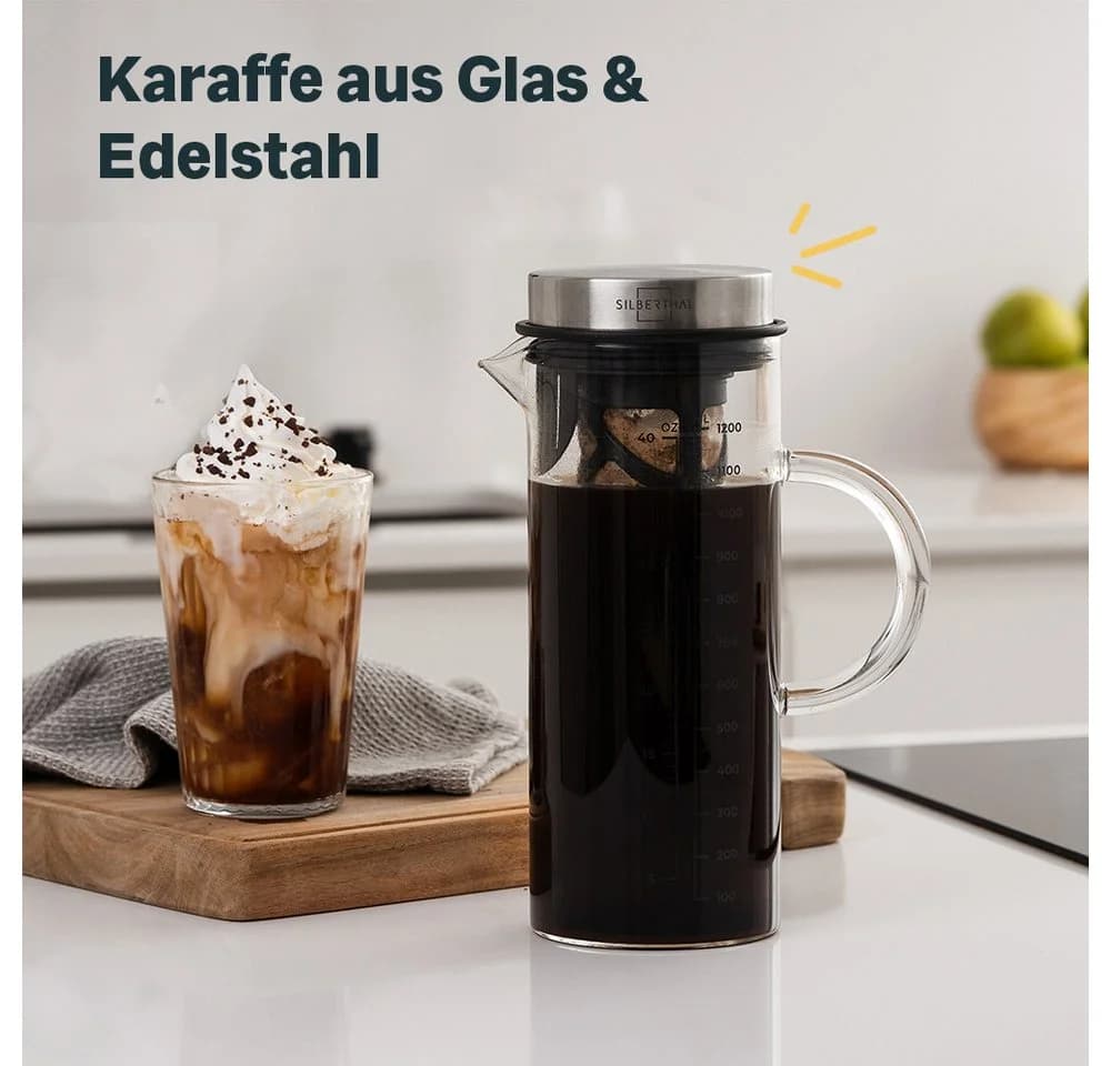 SILBERTHAL Cold Brew Zubereiter 1,2l Glas Karaffe mit Siebfilter