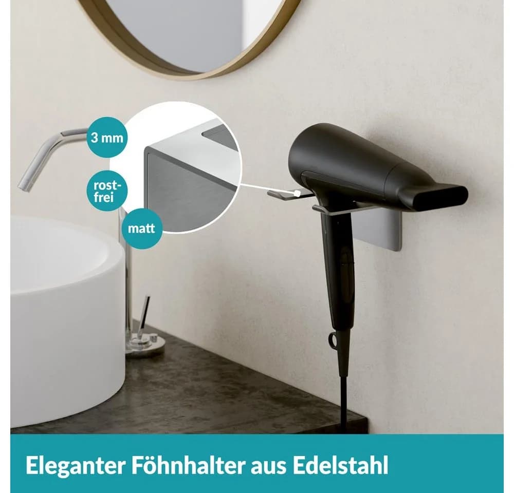 WEISSENSTEIN Haartrocknerhalter Fönhalter Silber Bohrfrei - Bild 3