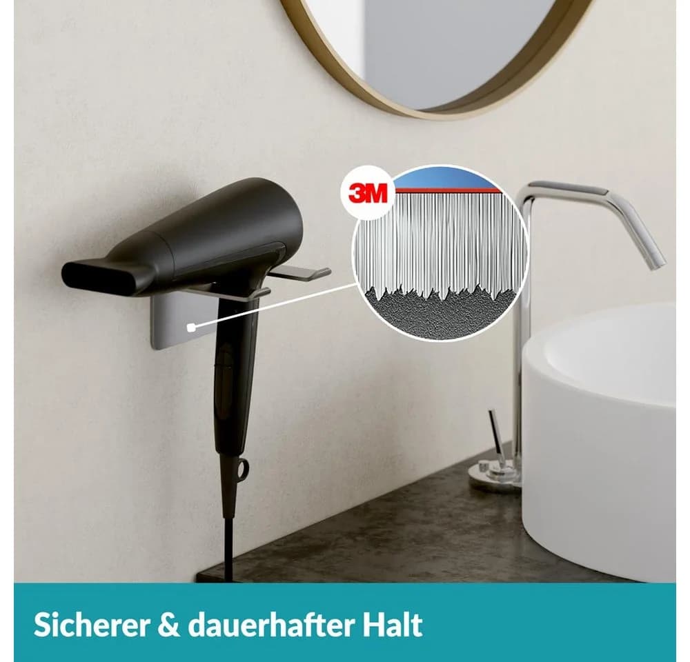 WEISSENSTEIN Haartrocknerhalter Fönhalter Silber Bohrfrei - Bild 5