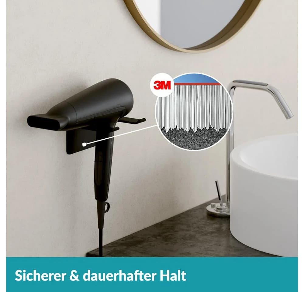 WEISSENSTEIN Haartrocknerhalter Schwarz Bohrfrei - Bild 3