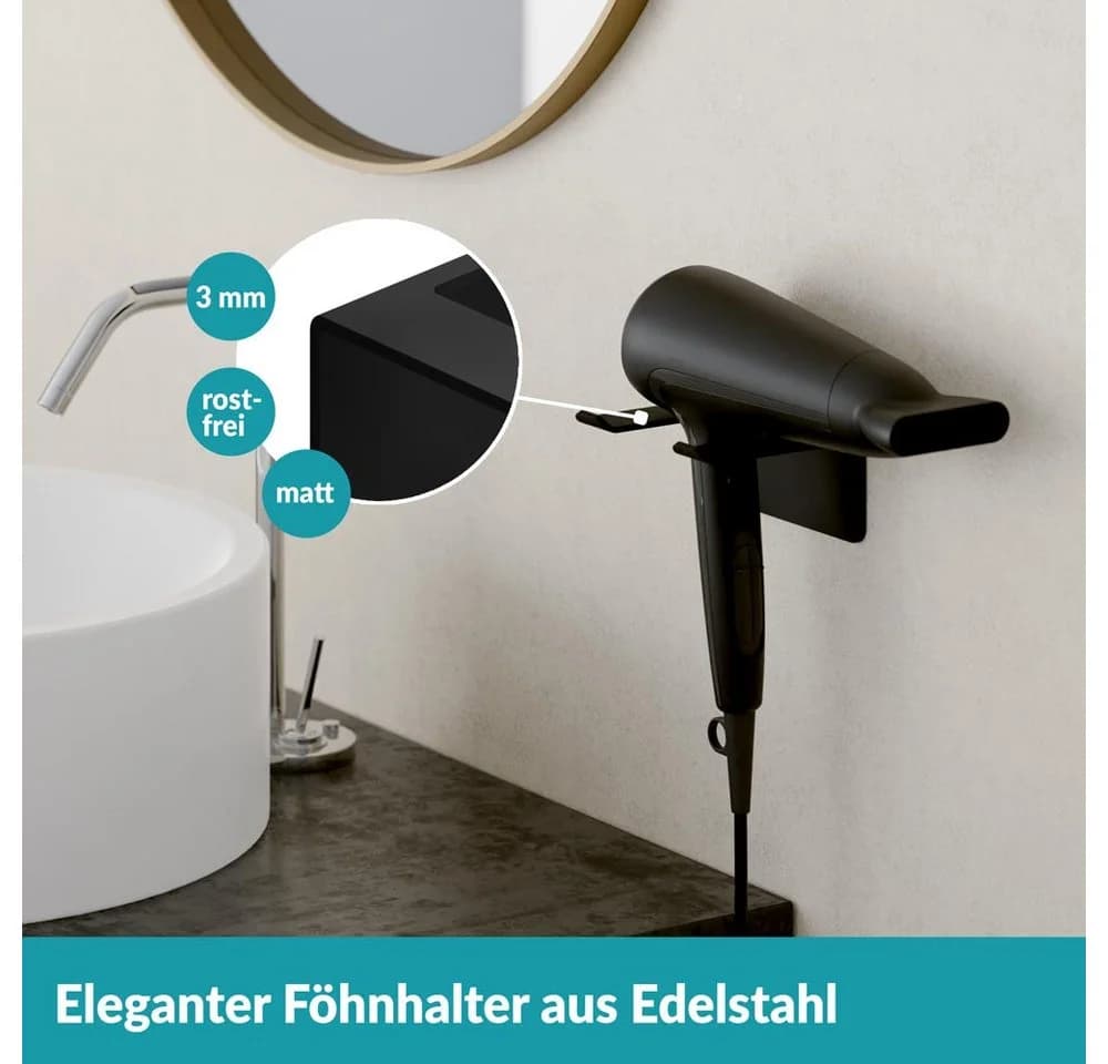 WEISSENSTEIN Haartrocknerhalter Schwarz Bohrfrei - Bild 5