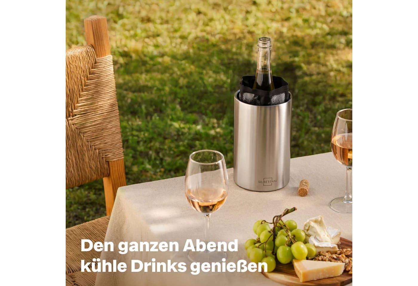 SILBERTHAL Weinkühler Edelstahl mit 2 Kühlmanschetten