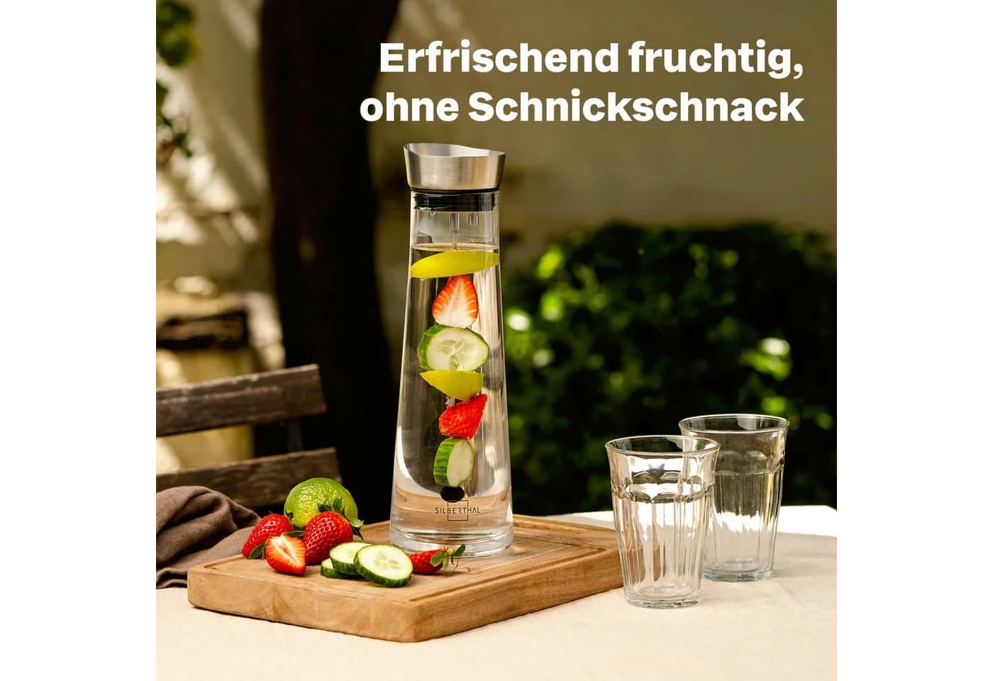 SILBERTHAL Wasserkaraffe Glaskaraffe mit Spieß, 1000 ml, Glas/Edelstahl