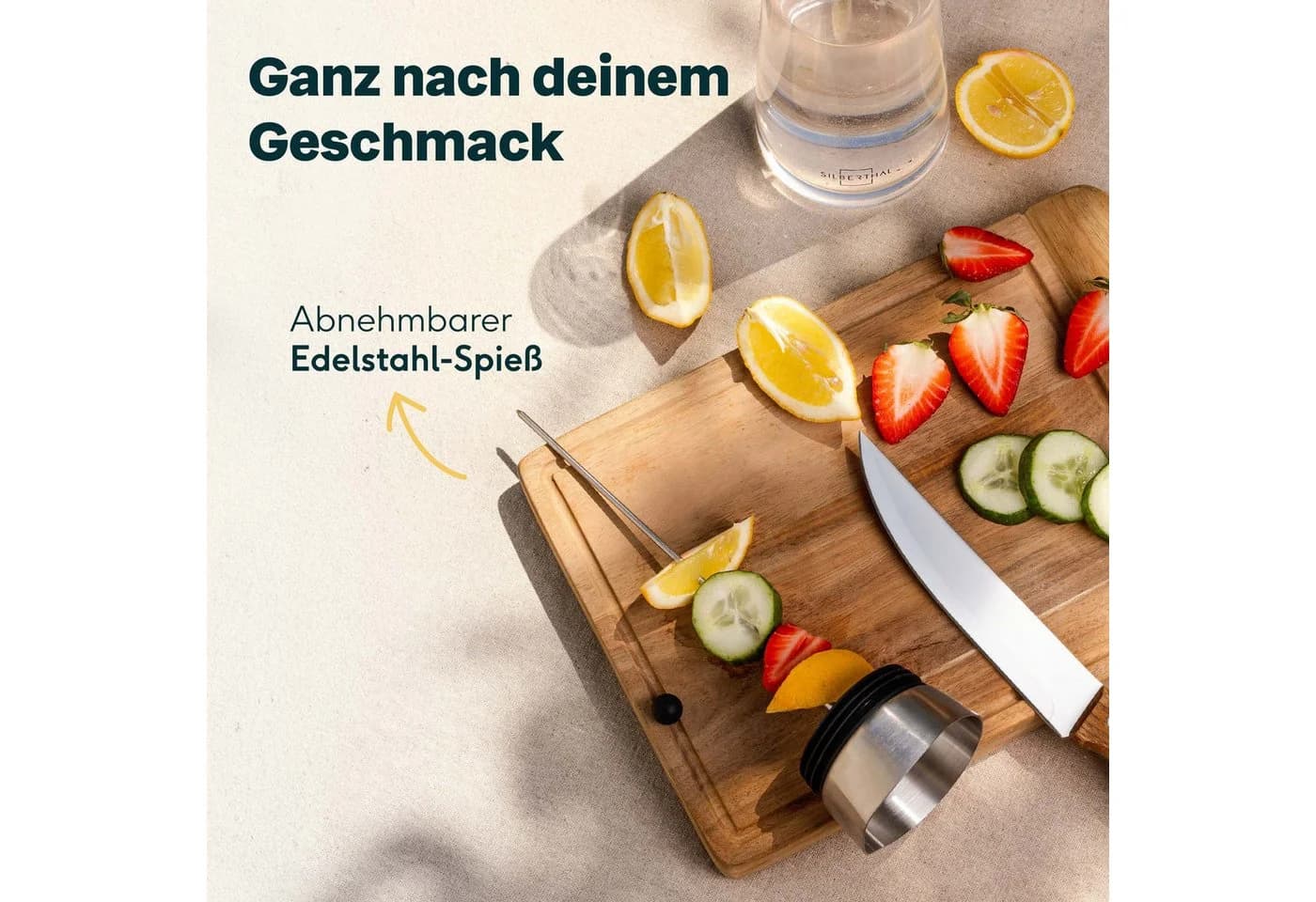SILBERTHAL Wasserkaraffe Glaskaraffe mit Spieß, 1000 ml, Glas/Edelstahl - Bild 3