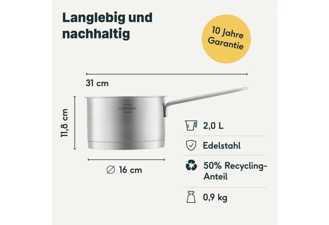 SILBERTHAL Stielkasserolle 16cm 2L Metall Silber - Bild 3
