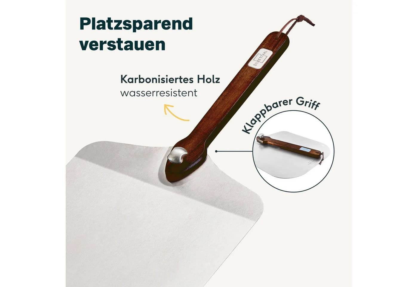 SILBERTHAL Pizzaschieber Edelstahl Klappbar mit Holzgriff - Bild 3