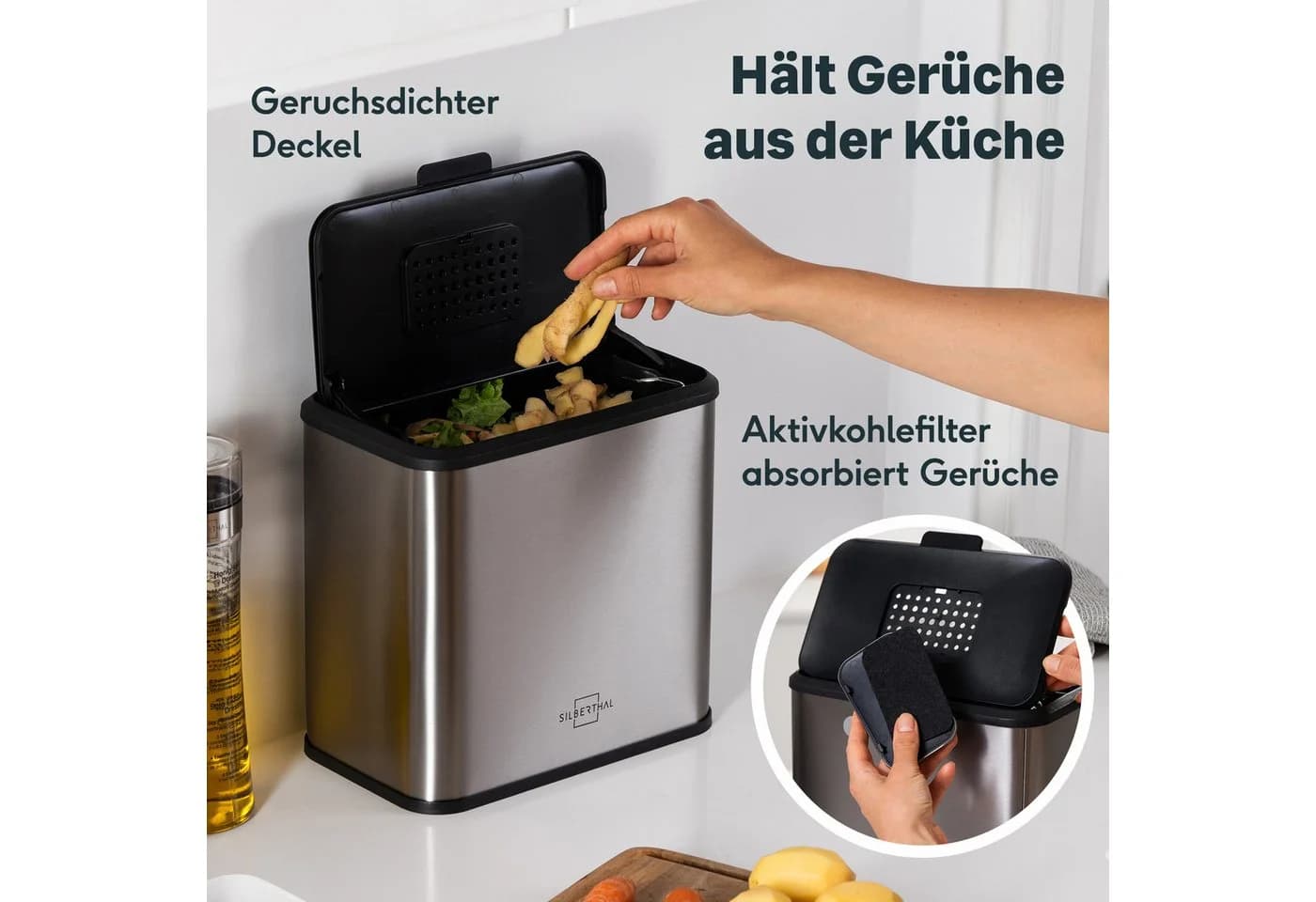 SILBERTHAL Biomülleimer Edelstahl 4L Silber