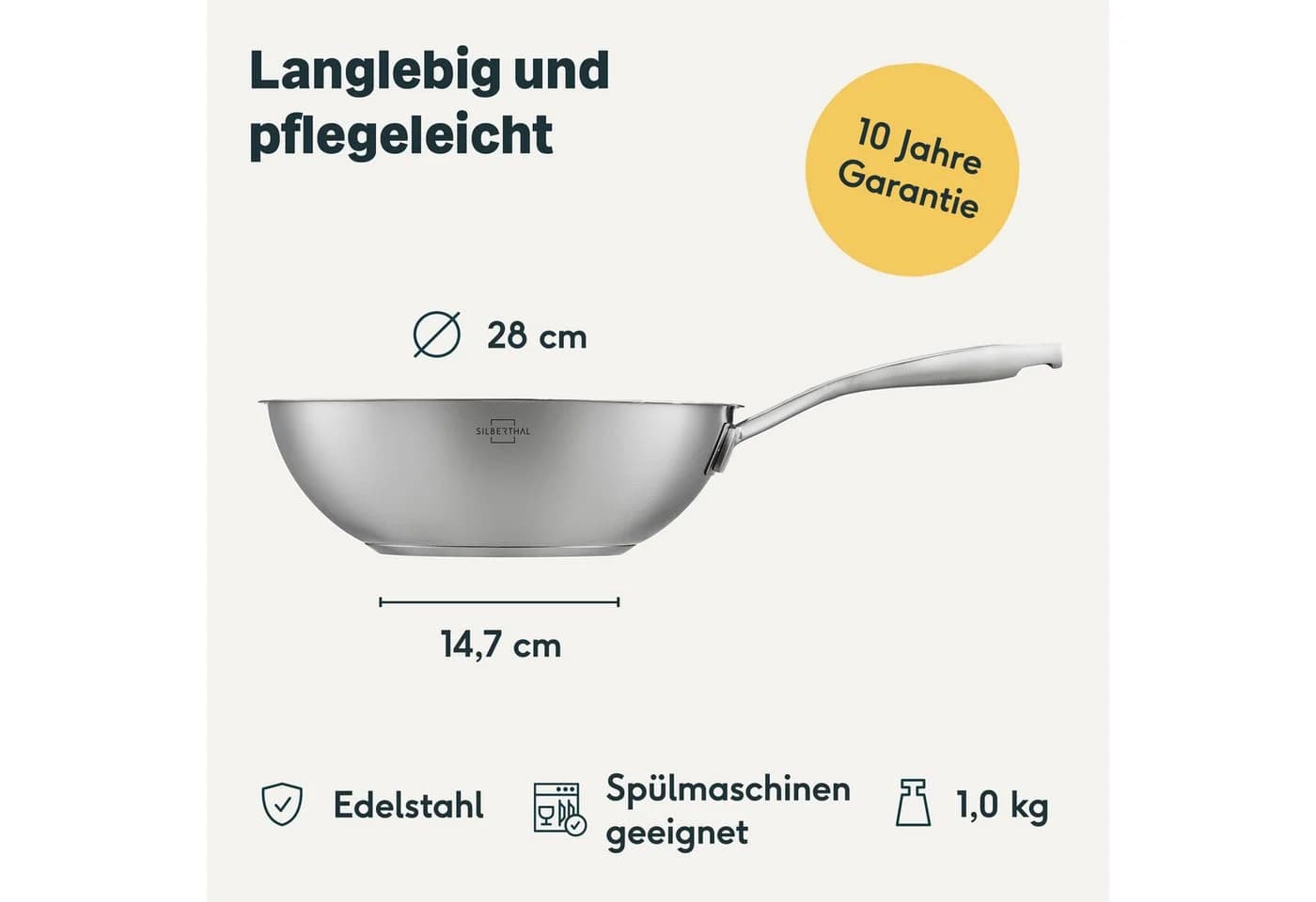 SILBERTHAL Wok-Pfanne 28cm Unbeschichtet Induktion Silber - Bild 5