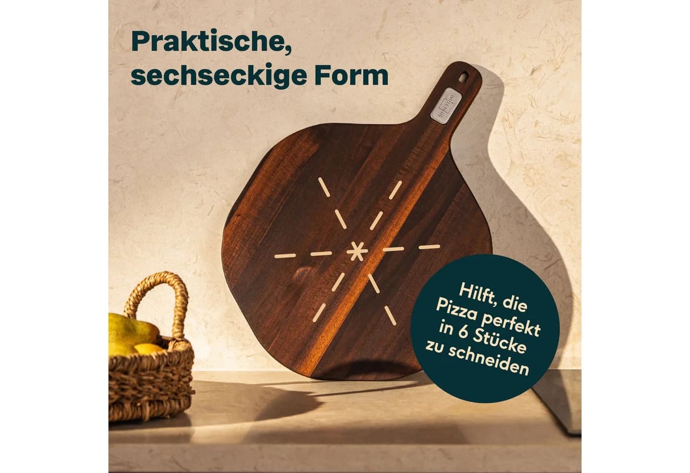 SILBERTHAL Servierbrett & Pizzabrett 30 cm Akazienholz 6-Eck-Design - Bild 3