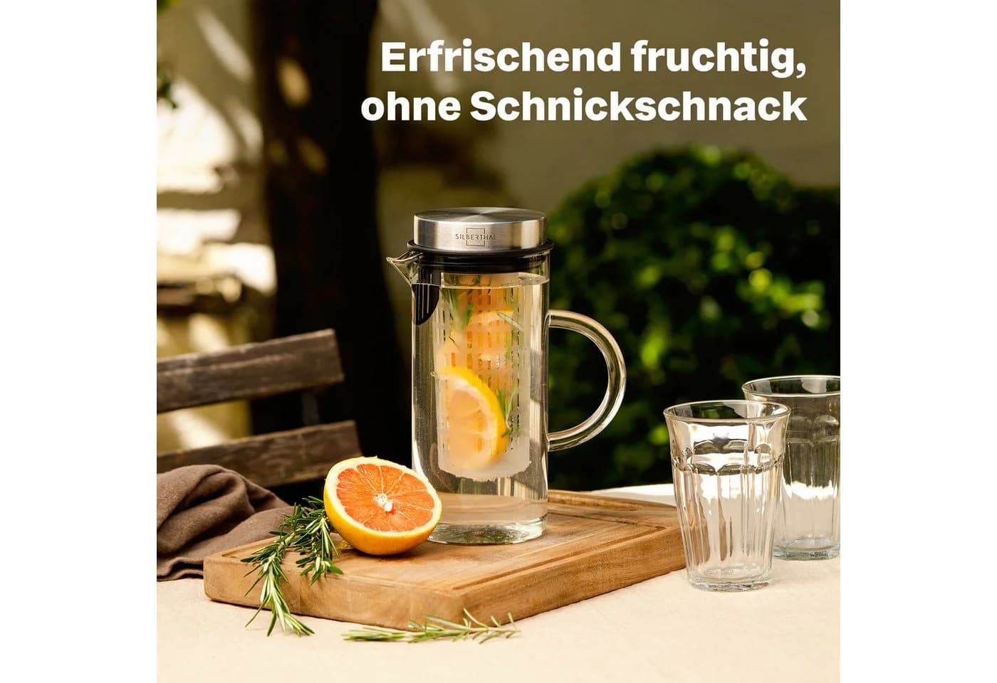 SILBERTHAL Wasserkaraffe 2er Set 1 Liter Glaskaraffe mit Fruchtsieb und Deckel