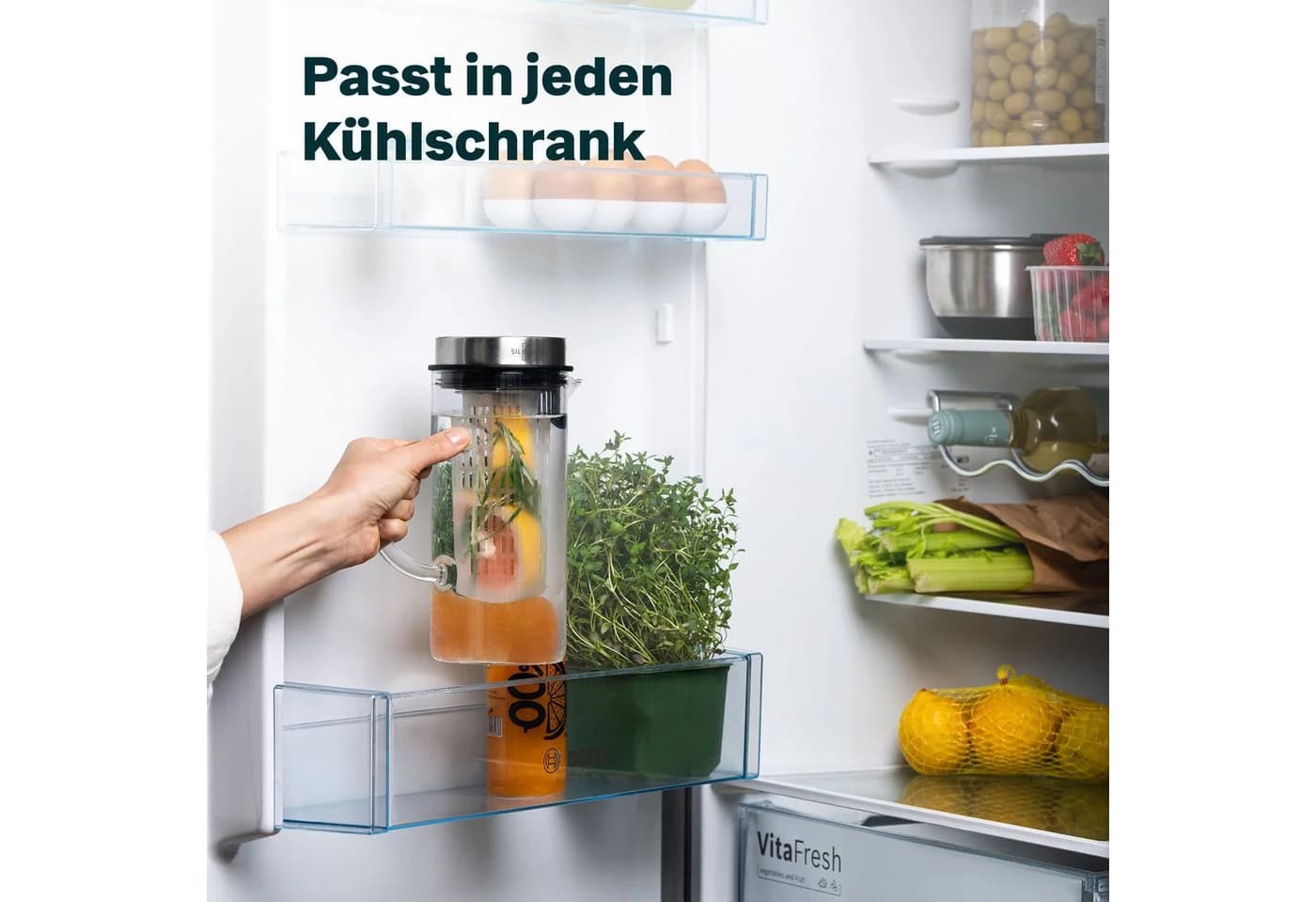 SILBERTHAL Wasserkaraffe 2er Set 1 Liter Glaskaraffe mit Fruchtsieb und Deckel - Bild 3