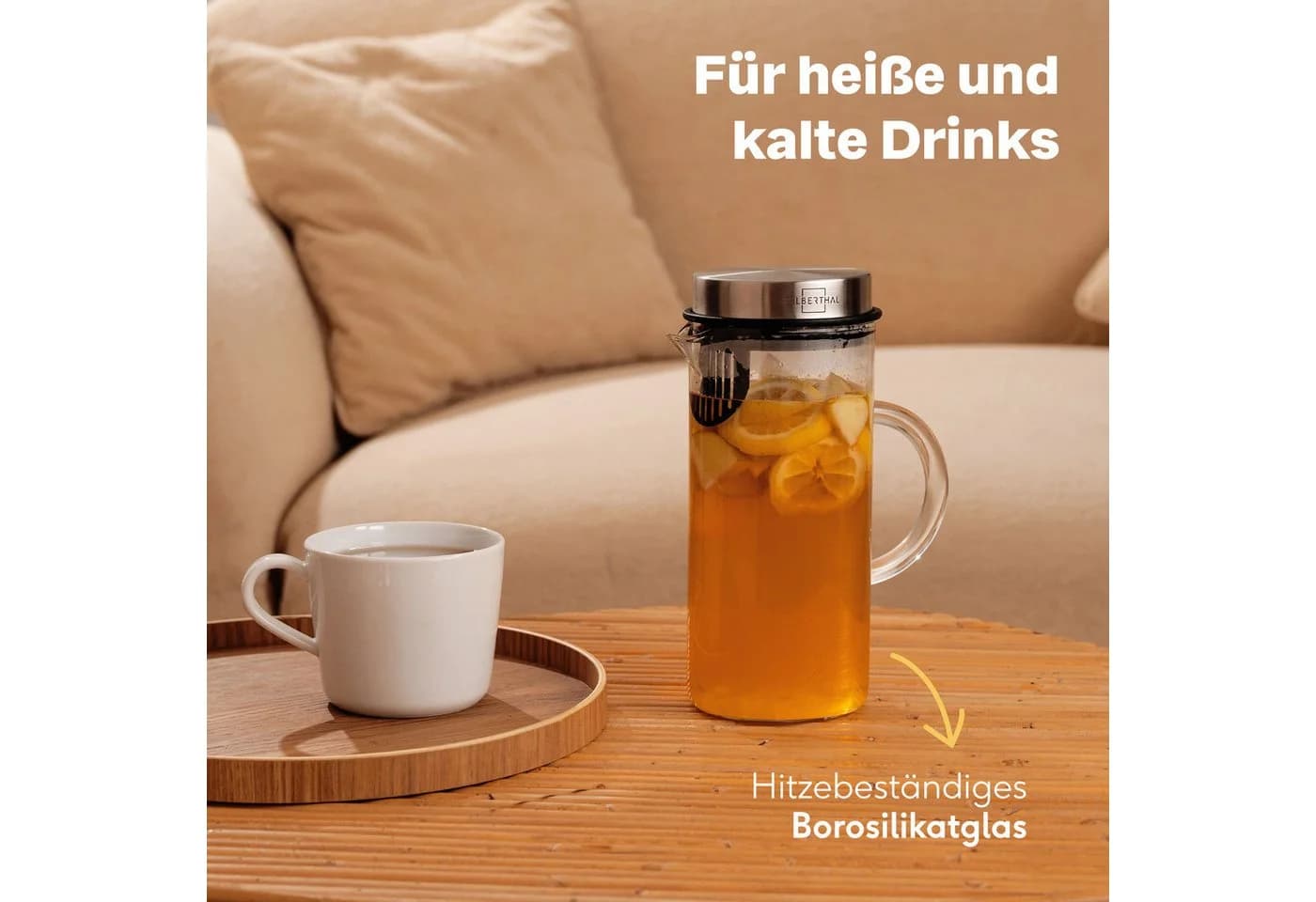 SILBERTHAL Wasserkaraffe 2er Set 1 Liter Glaskaraffe mit Fruchtsieb und Deckel - Bild 5