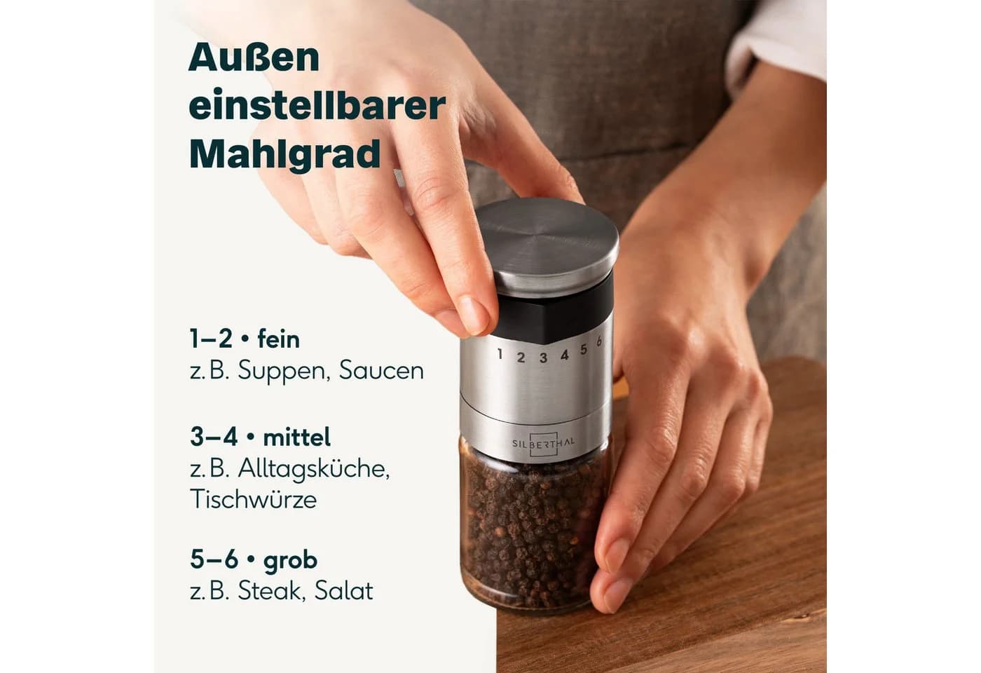 SILBERTHAL Salzmühle & Pfeffermühlen 2er Set Glas Edelstahl