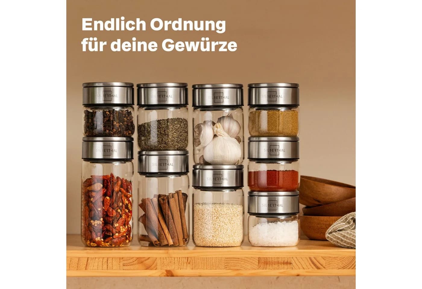 SILBERTHAL Gewürzglas-Set 12-tlg. 300 ml Glas Edelstahl Klickdeckel