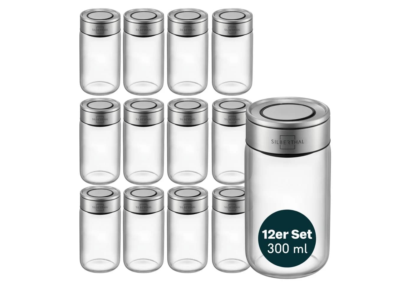 SILBERTHAL Gewürzglas-Set 12-tlg. 300 ml Glas Edelstahl Klickdeckel - Bild 2