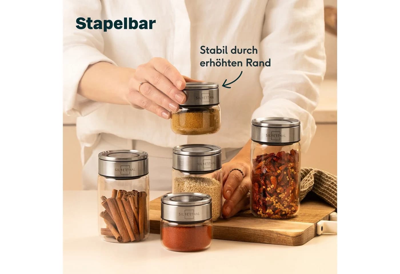SILBERTHAL Gewürzglas-Set 12-tlg. 300 ml Glas Edelstahl Klickdeckel - Bild 4