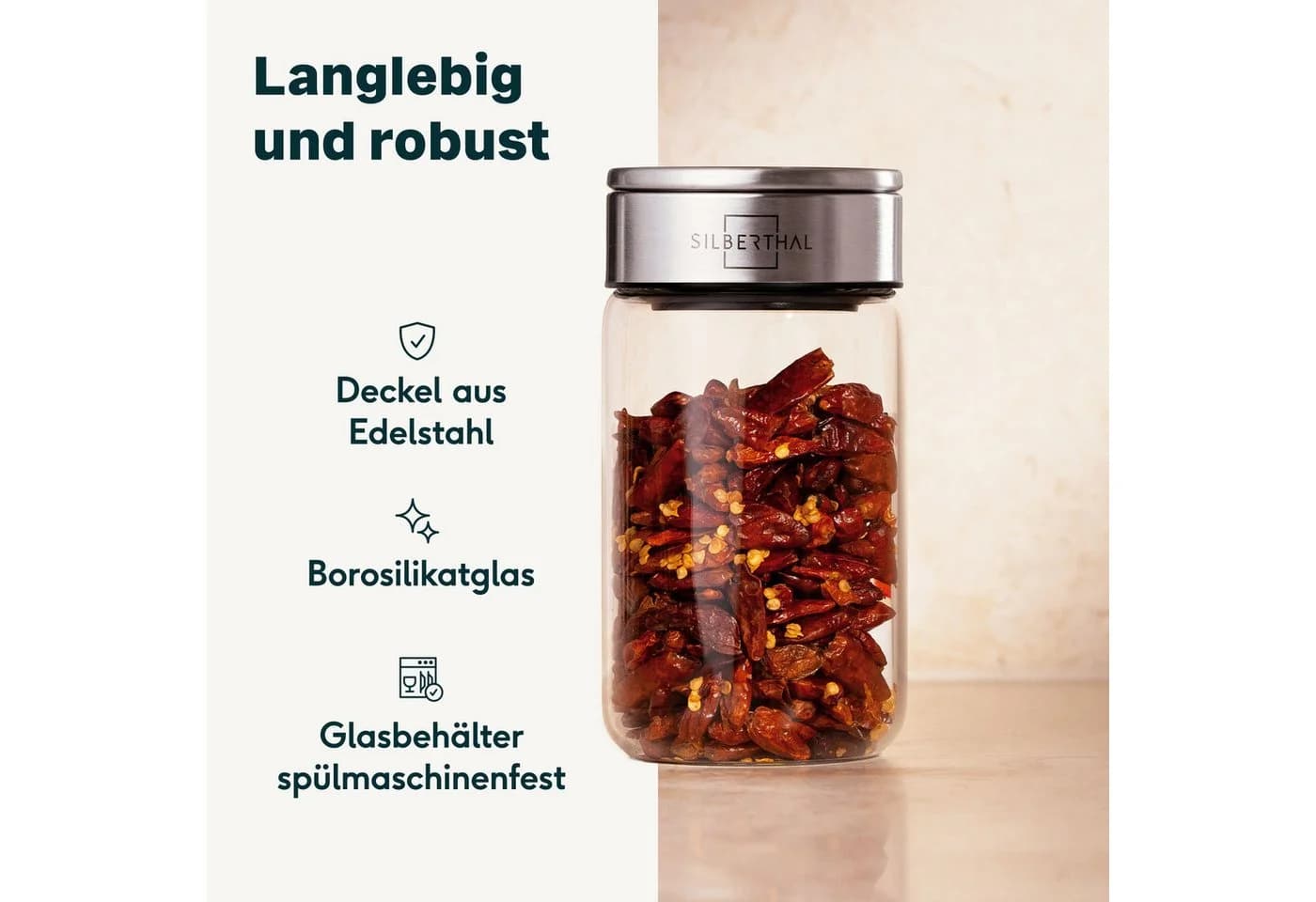SILBERTHAL Gewürzglas-Set 12-tlg. 300 ml Glas Edelstahl Klickdeckel - Bild 5