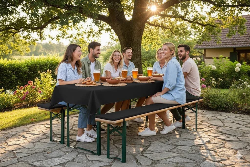 TexDeko Bierbankauflagen-Set mit Tischdecke Schwarz 3-teilig