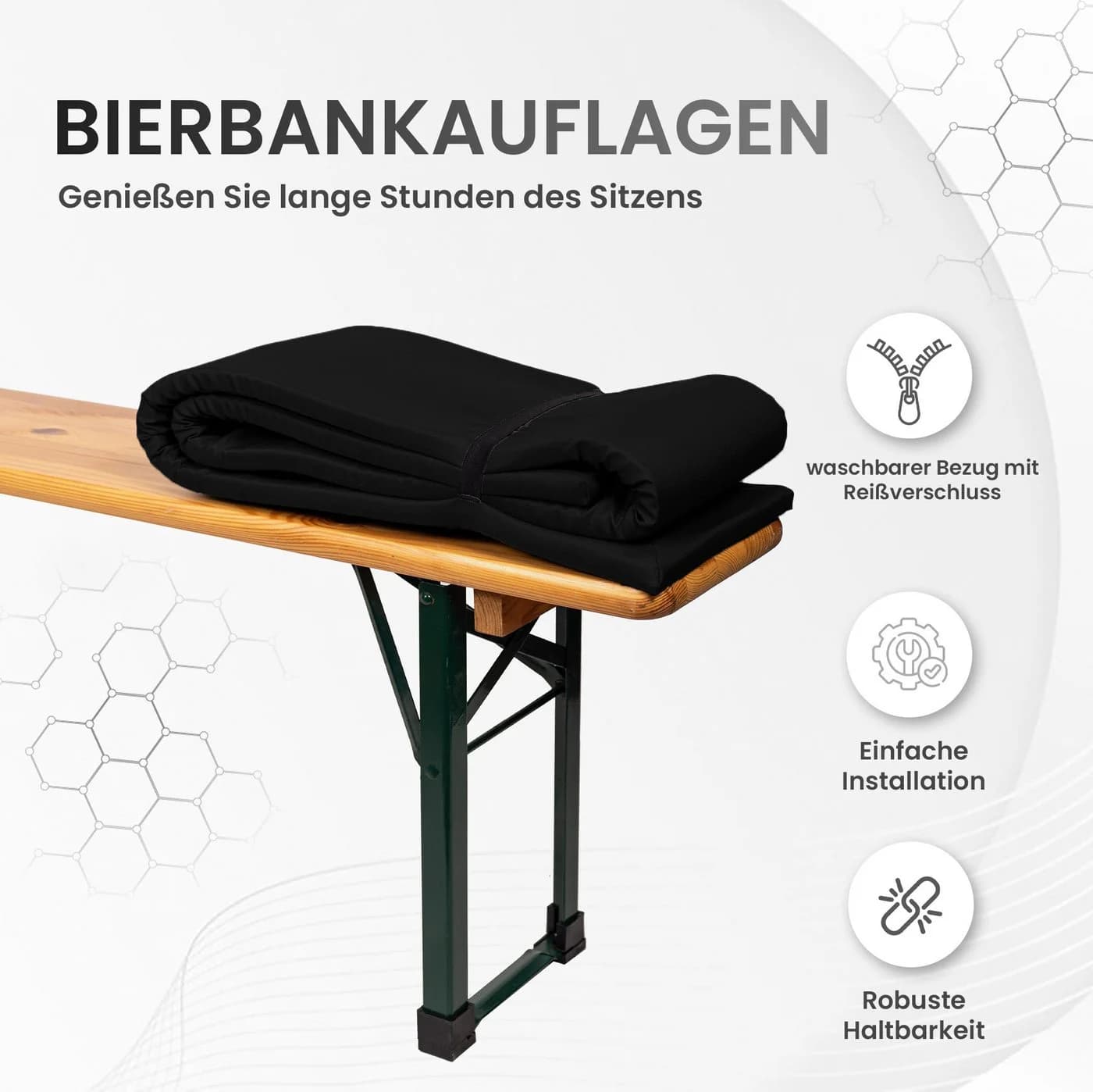 TexDeko Bierbankauflagen-Set mit Tischdecke Schwarz 3-teilig - Bild 5