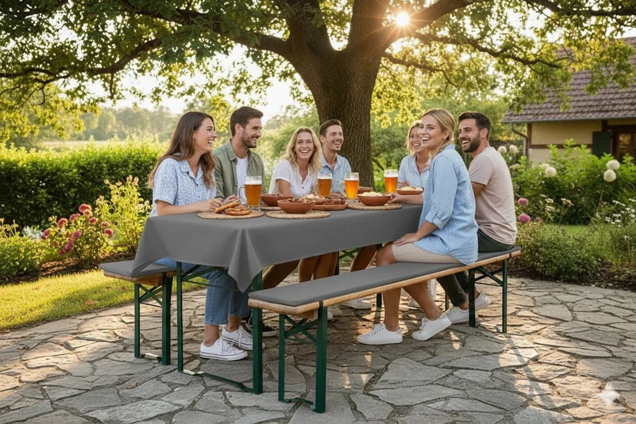 TexDeko Bankauflage Bierbankauflagen-Set mit Tischdecke 100x250cm (universal) 3TLG Set