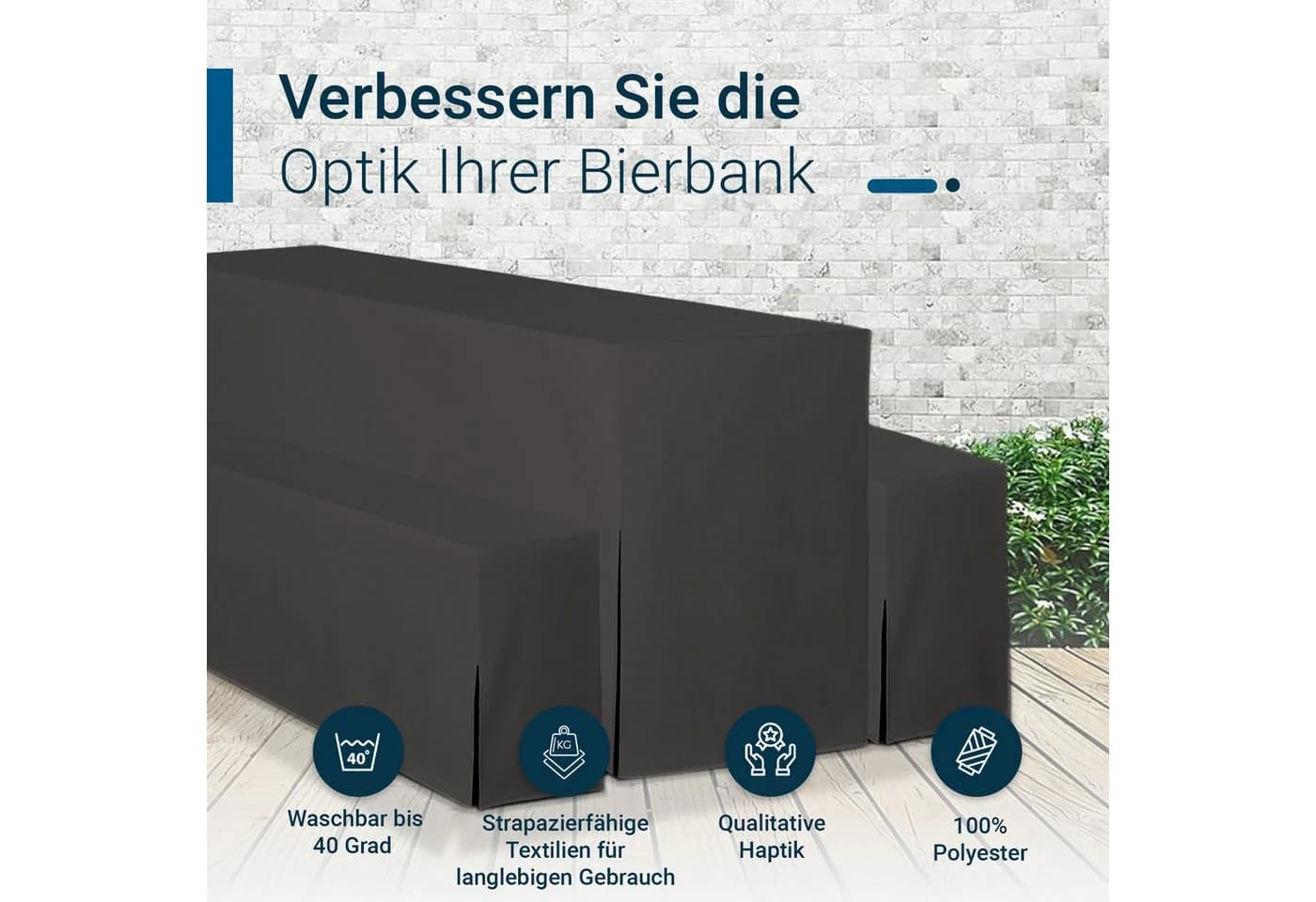 TexDeko Hussen-Set für Bierzeltgarnitur Premium 3-teilig Grau Polyester - Bild 4