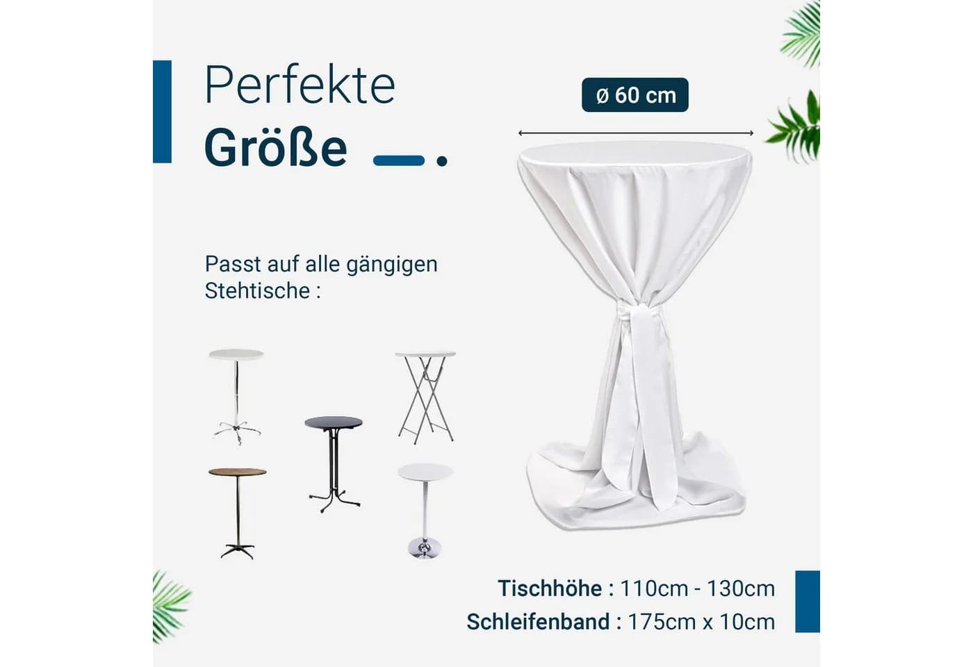 TexDeko Stehtischhusse Premium Weiß Polyester Blickdicht