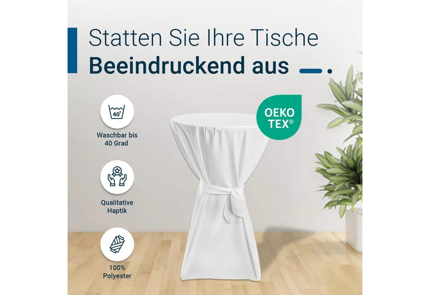 TexDeko Stehtischhusse Premium Weiß Polyester Blickdicht - Bild 4