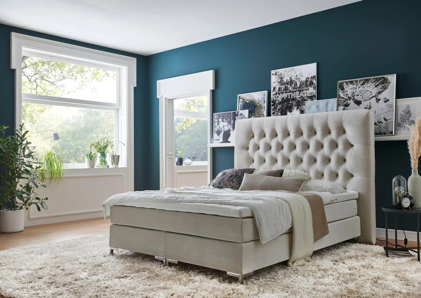 ATLANTIC HOME COLLECTION Boxspringbett Ronja Creme Samtvelours mit Topper