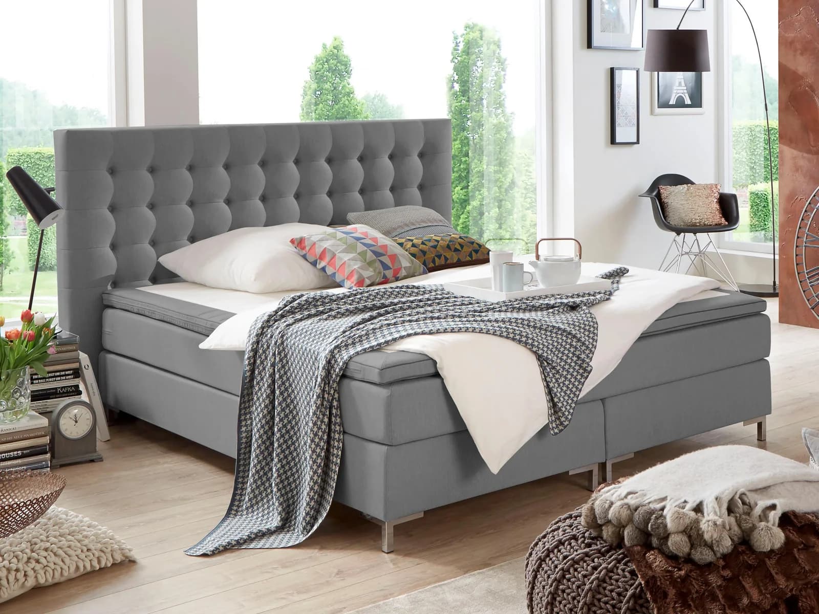 ATLANTIC HOME COLLECTION Boxspringbett Anni Grau mit Topper