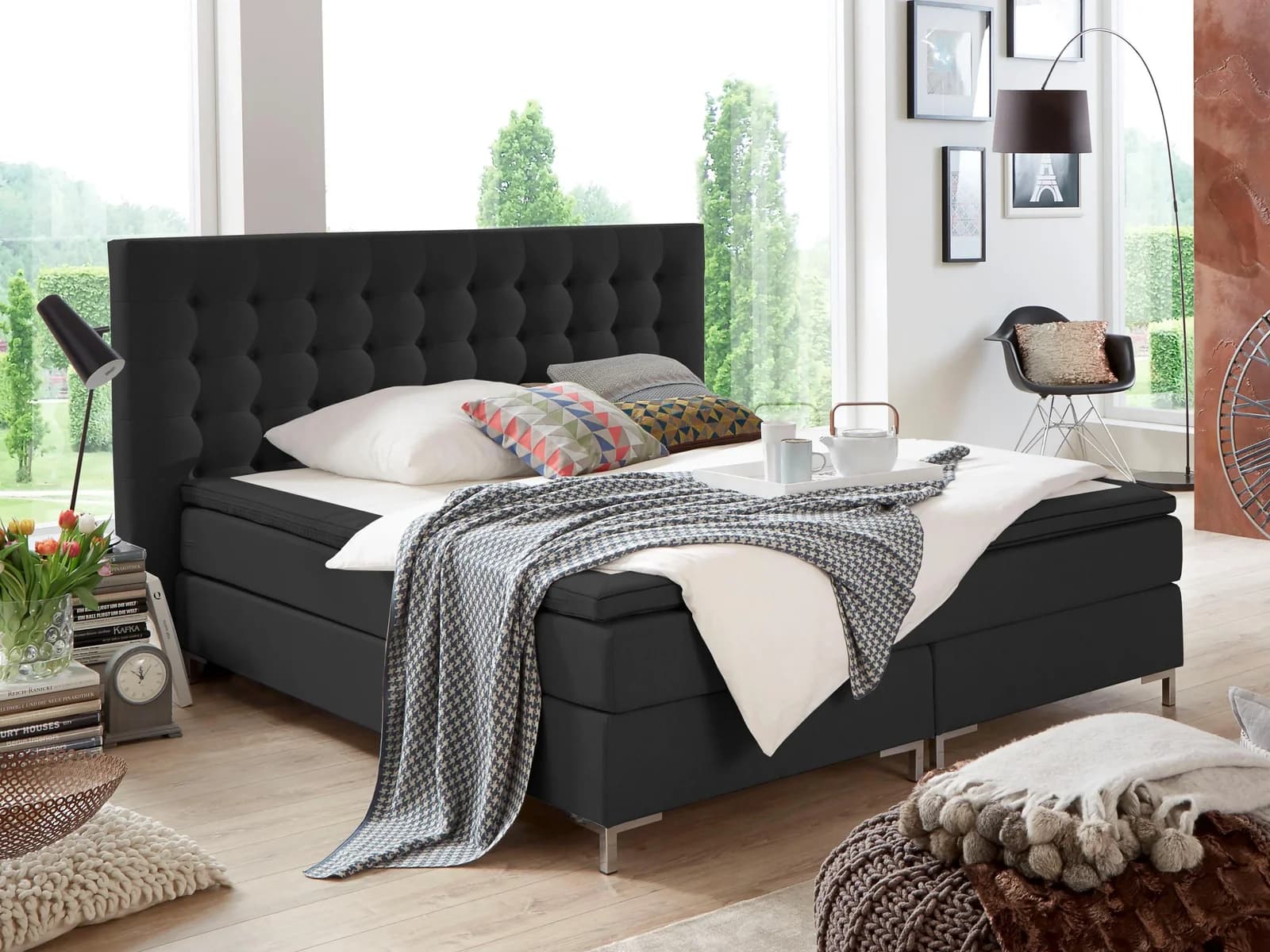 ATLANTIC HOME COLLECTION Boxspringbett Anni Schwarz mit Bonnell-Federkern