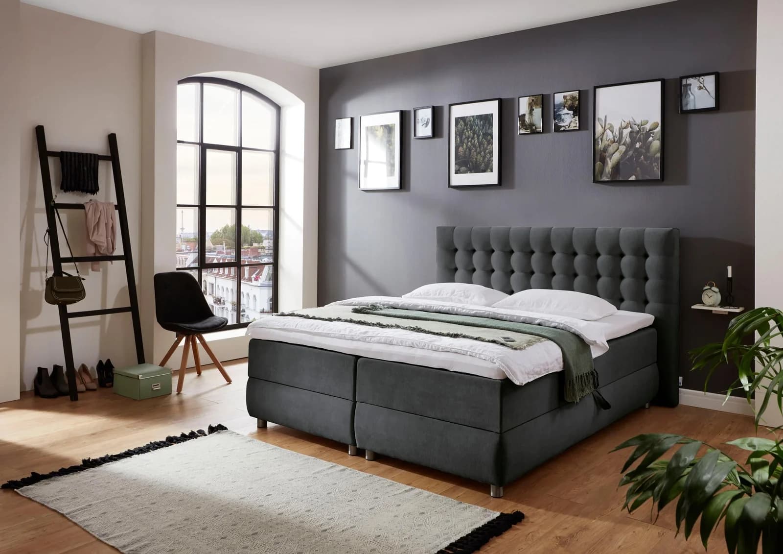 ATLANTIC HOME COLLECTION Boxspringbett Tina Anthrazit mit Bettkasten