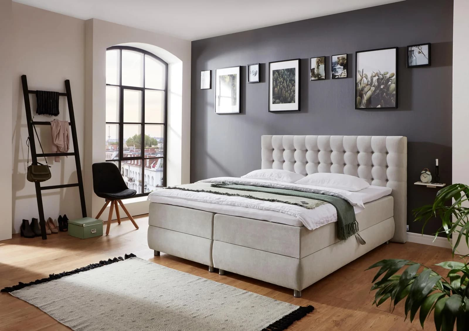 ATLANTIC HOME COLLECTION Boxspringbett Tina hellgrau mit Bettkasten